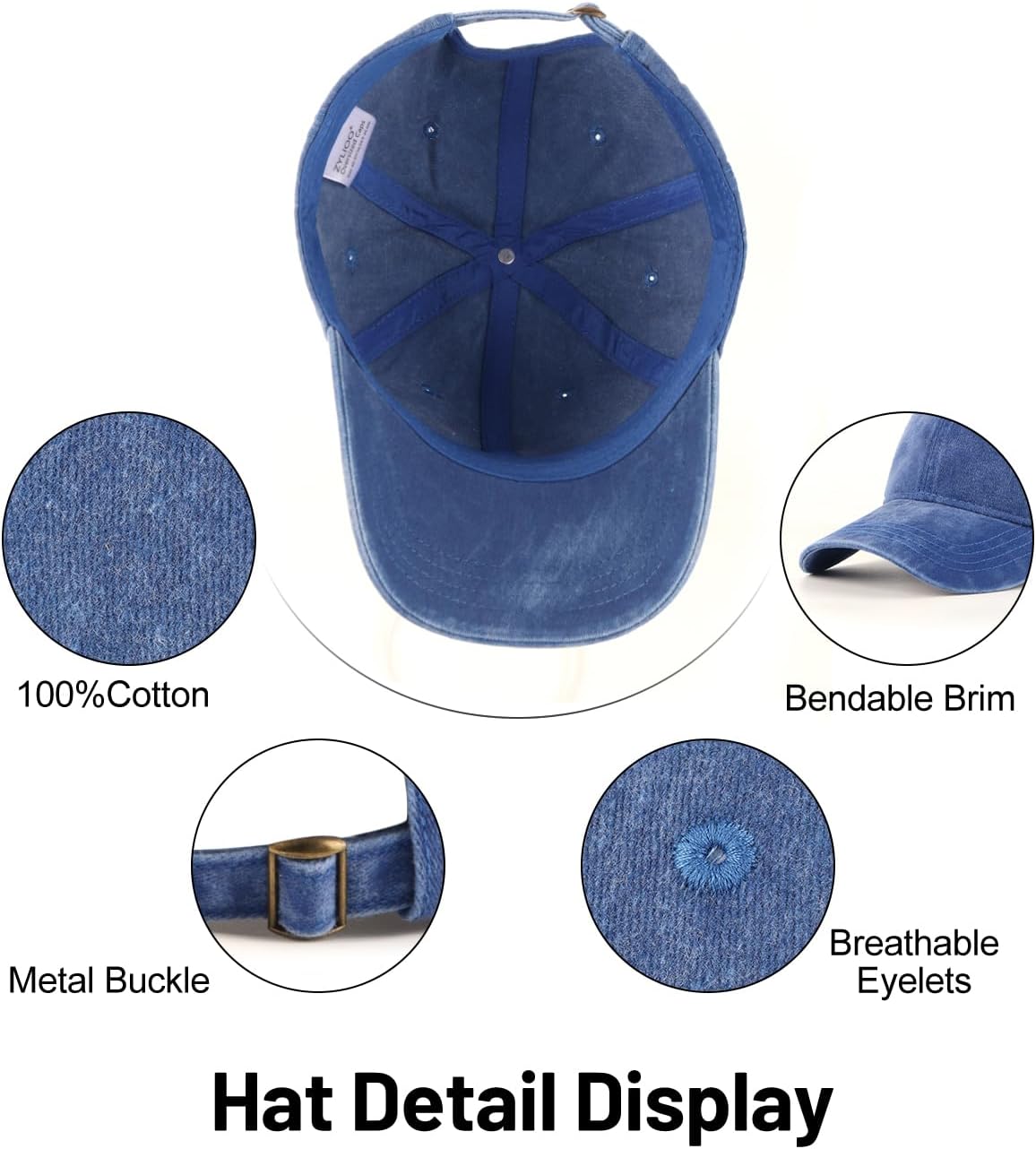 Thumbnail 2 de Zylioo XL/XXL Washed Cotton Baseball Cap - Large Head, Vintage-Style