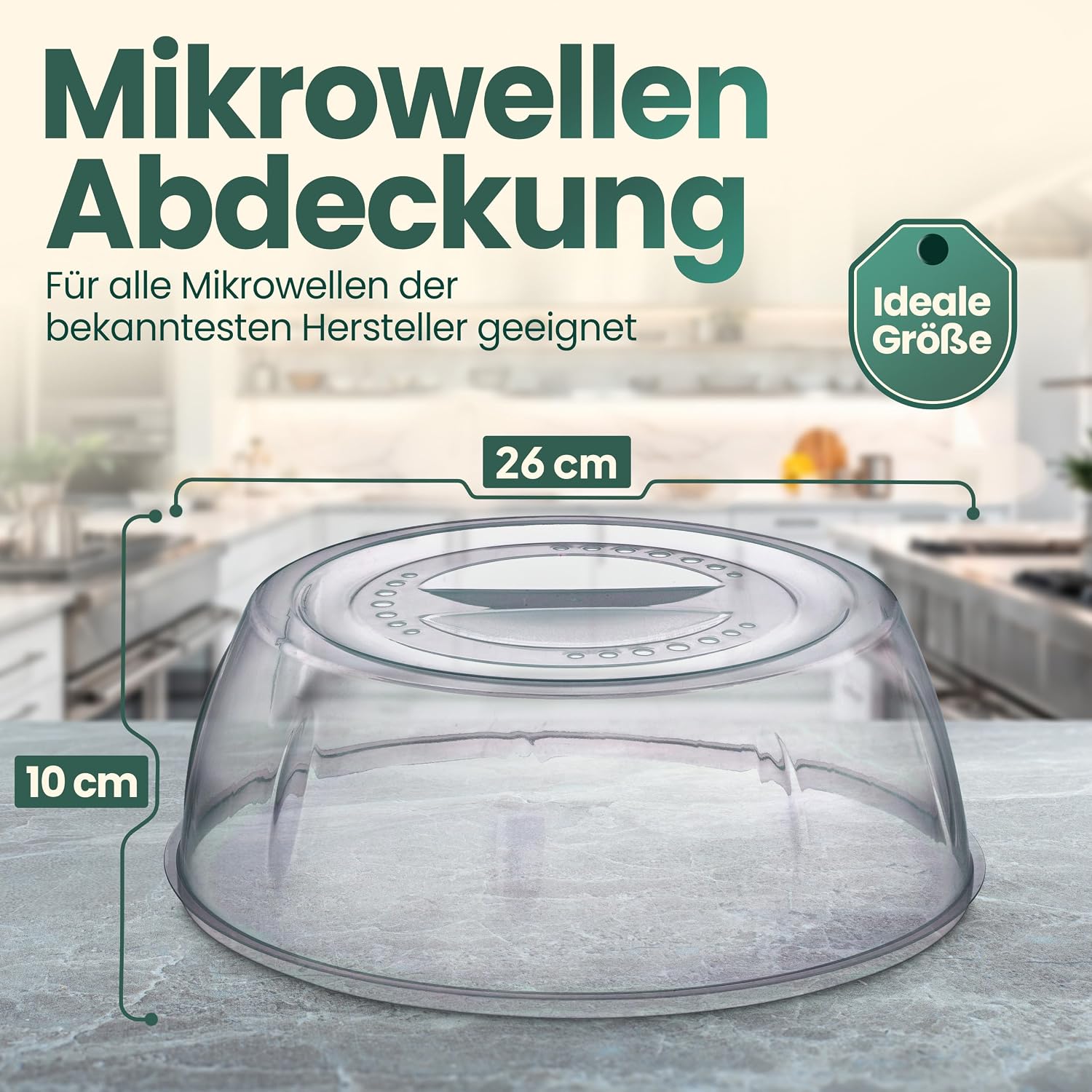 Detalle 2 de uandu Mikrowellen Abdeckung Ø 27 cm – Mikrowellenhaube mit Griff, Spritzschutz, BPA-frei