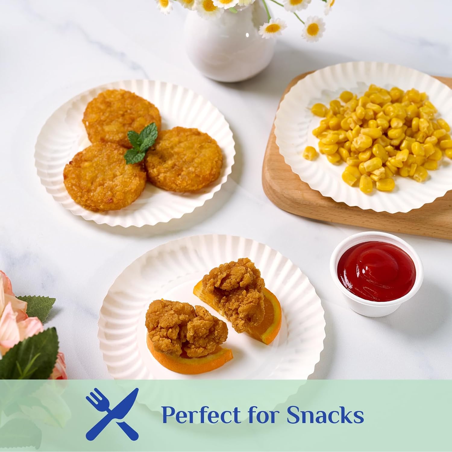 Thumbnail 4 de MUCHII 1200 Count 6-Inch White Uncoated Paper Plates for Desserts, Snacks & Crafts