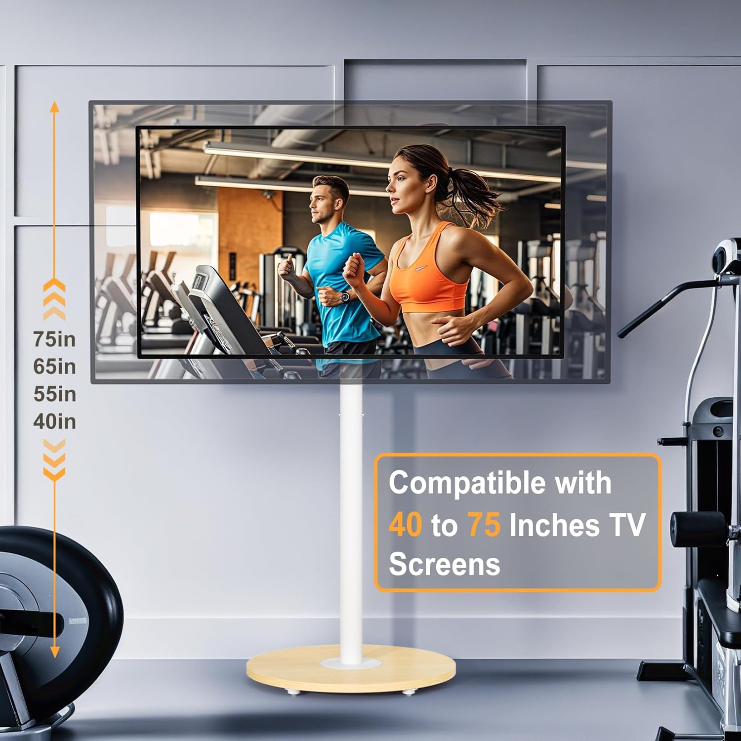 Detalle de unho TV Standfuss Höhenverstellbar – Stabiler Mobilständer für 40–75 Zoll, VESA 600x400, max. 50 kg, Weiß