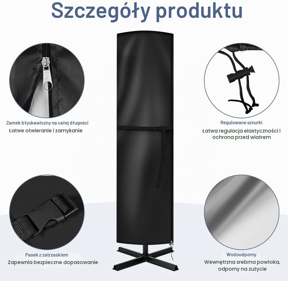 Detalle 2 de AOOWU 5499834 – wodoodporny pokrowiec na parasol ogrodowy 240 × 60 × 60 cm