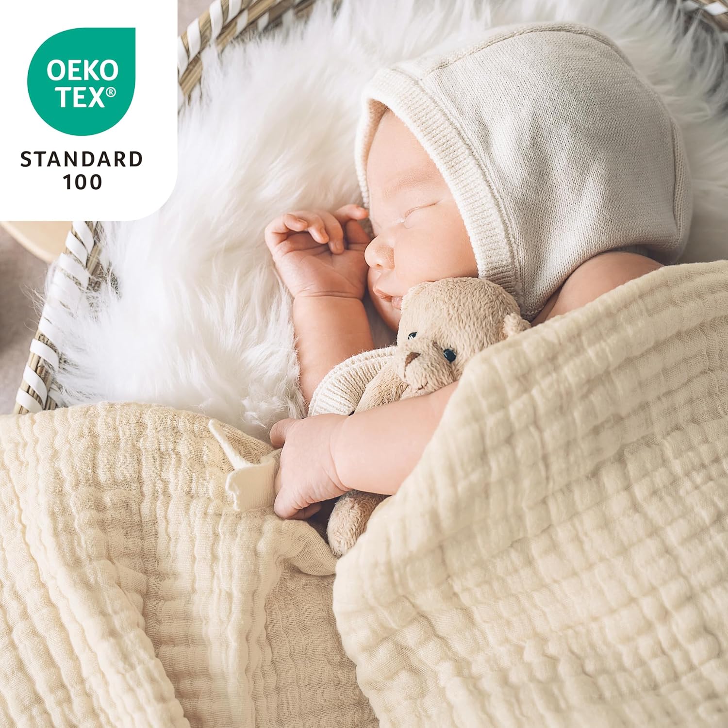 Thumbnail 1 de Love's Cabin 100% Cotton Muslin Blanket — 6-Layer Lightweight Gauze Throw (50 x 60 Inches) in Beige