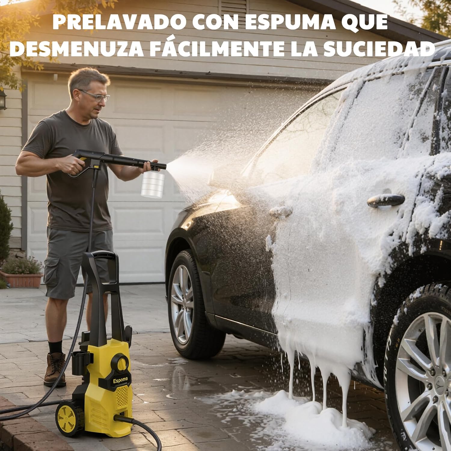 Detalle de Espoma Hidrolimpiadora de Alta Presión 120 Bar | 380 l/h, 12 m de radio y bomba de aluminio