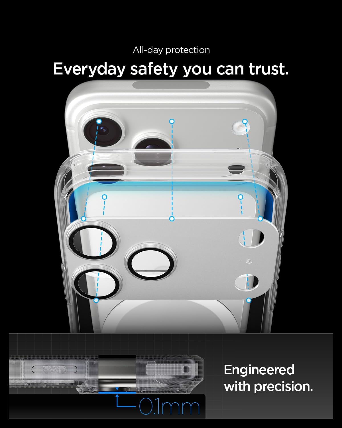 Detalle de Spigen Glas.tR EZ Fit Optik Pro XL pour iPhone 17 Pro Max : protection intégrale de l’objectif, adhérence renforcée