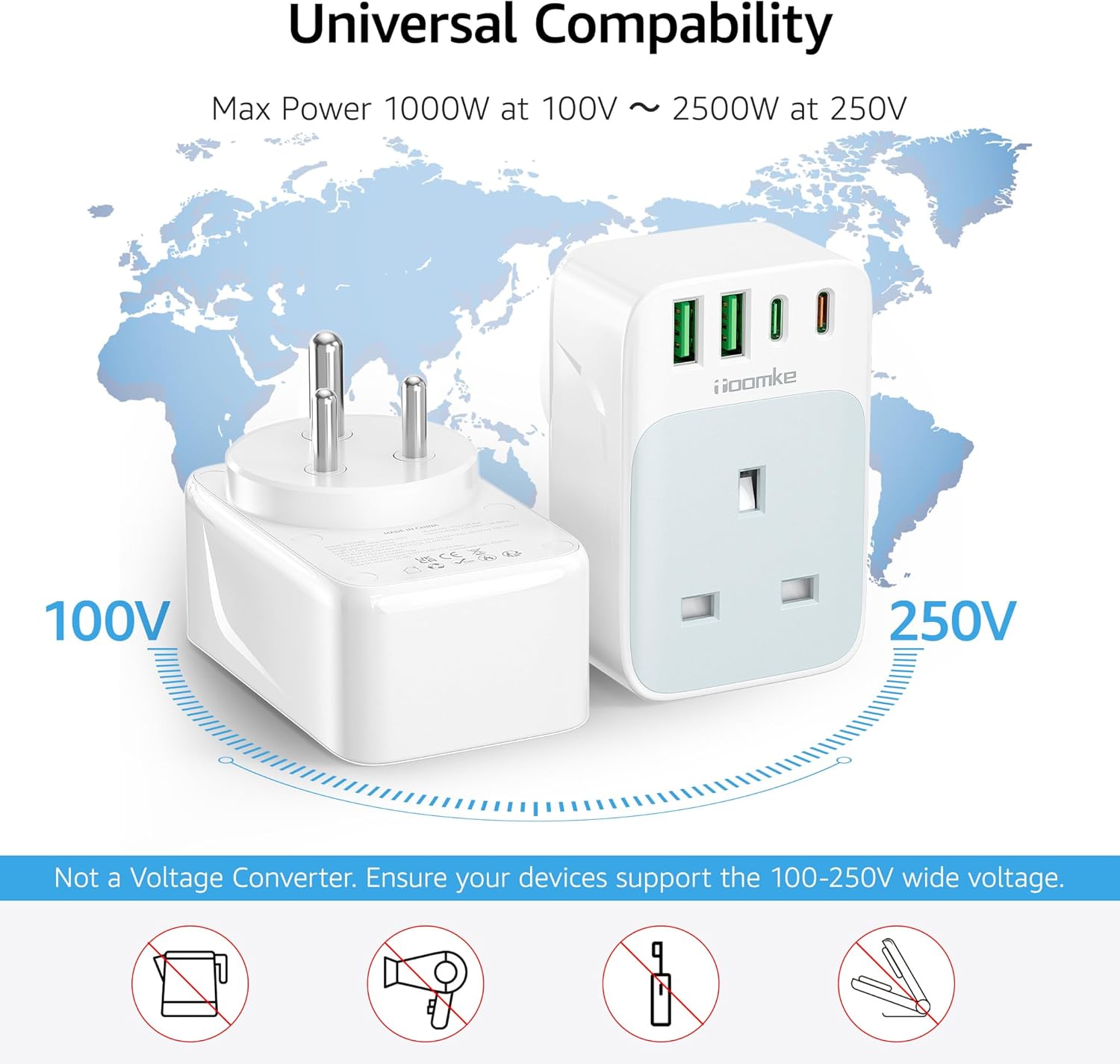 Detalle de UK to India plug adapter with 35W USB C