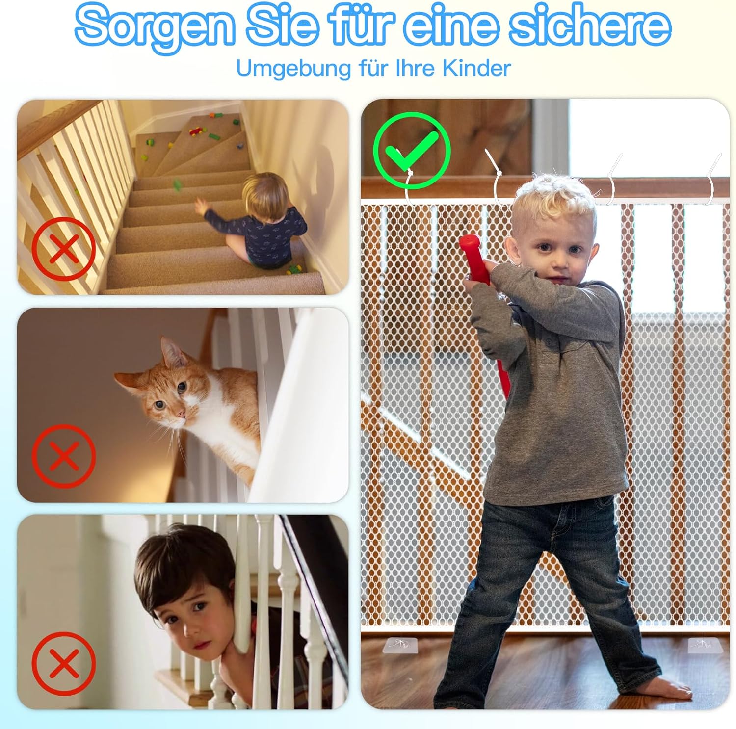 Thumbnail 1 de YIBONIKA Treppen Schutznetz Kinder (3 x 0,9 m), Sicherheitsnetz für Balkon, Geländer & Haustiere – weiß