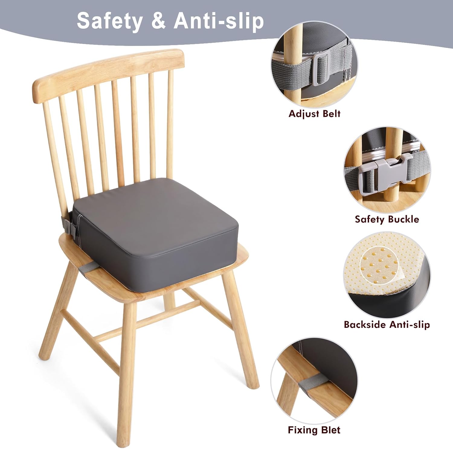 Detalle 2 de TOTIDYH Toddler Booster Seat for Dining Chair (Grey) with 2 Adjustable Straps