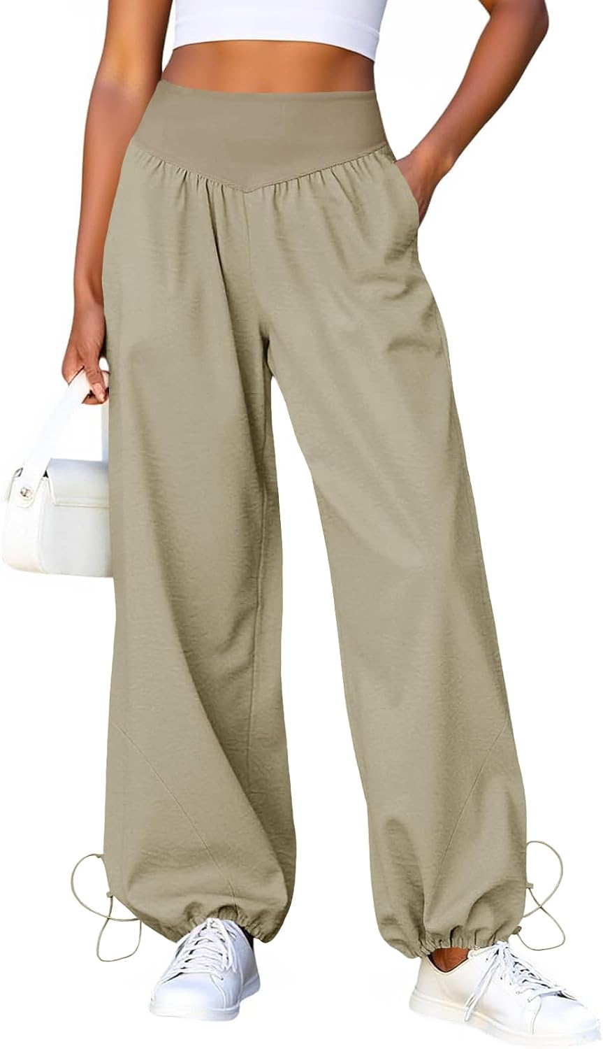 Thumbnail 6 de Fisoew Damen Hose mit weitem Bein – Lässige Baggy Lounge Hose mit hoher Taille