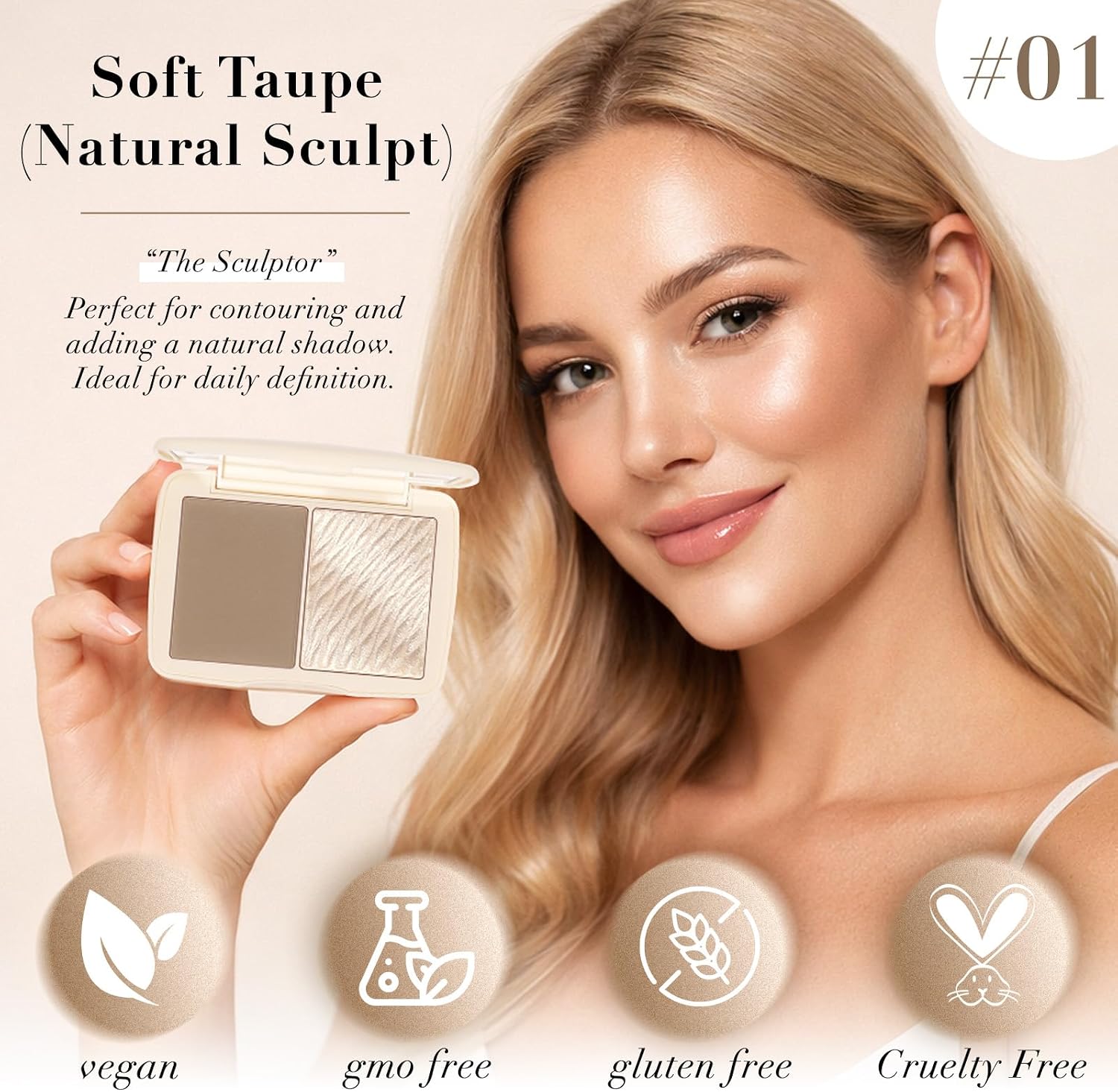 Detalle de MOOMARTO 01 Soft Taupe Contour & Highlighter Palette with Matte and Shimmer Finishes
