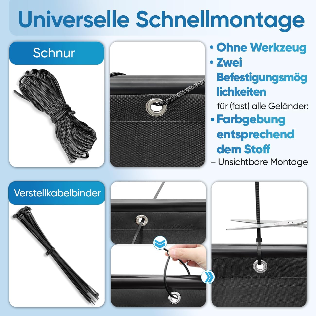 Detalle de Sekey Balkon Sichtschutz 75 x 600 cm (schwarz) – blickdichtes Wind- und UV-Schutzgewebe mit Ösen