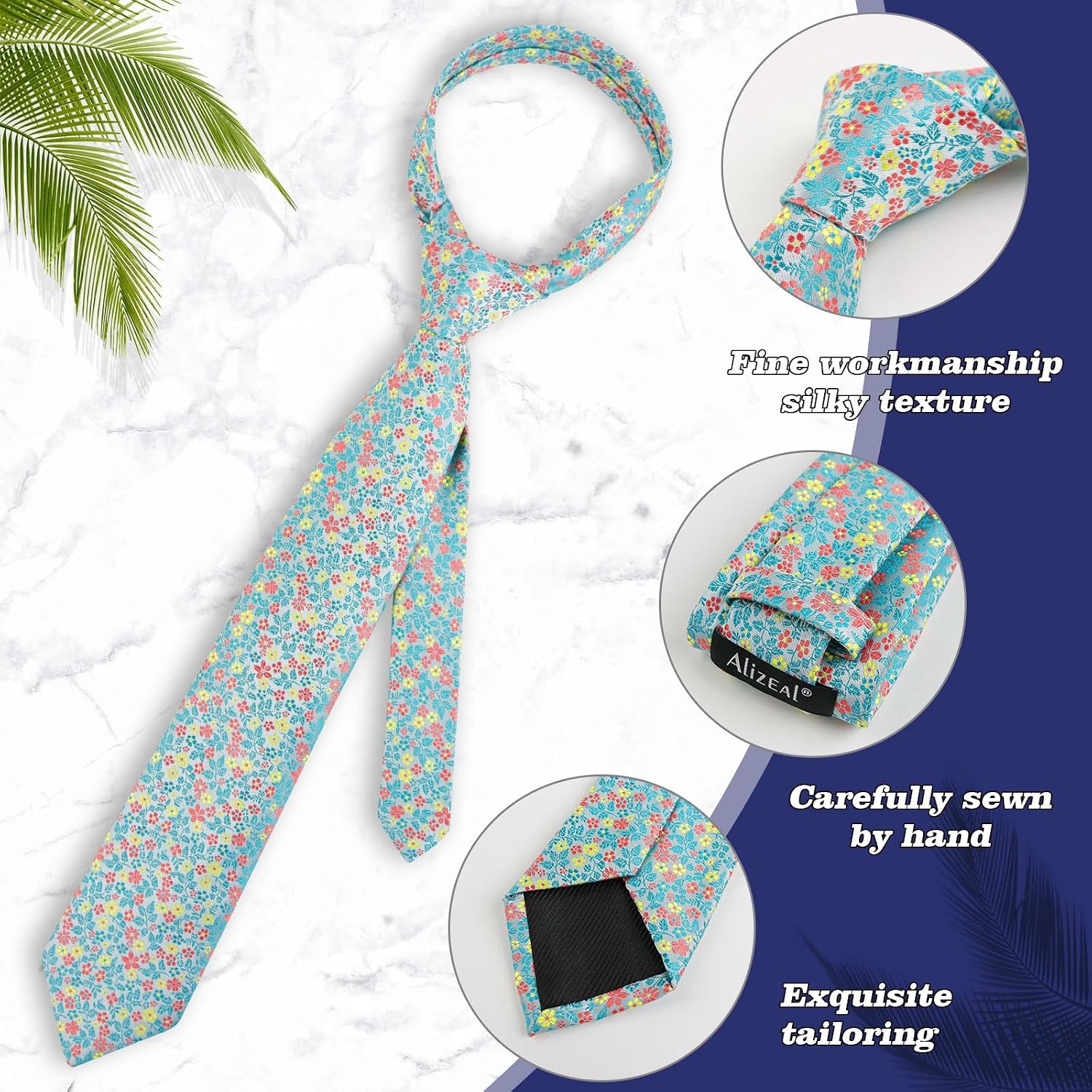 Detalle de Alizeal Men's Flower Patterned Wedding Tie & Pocket Square Set