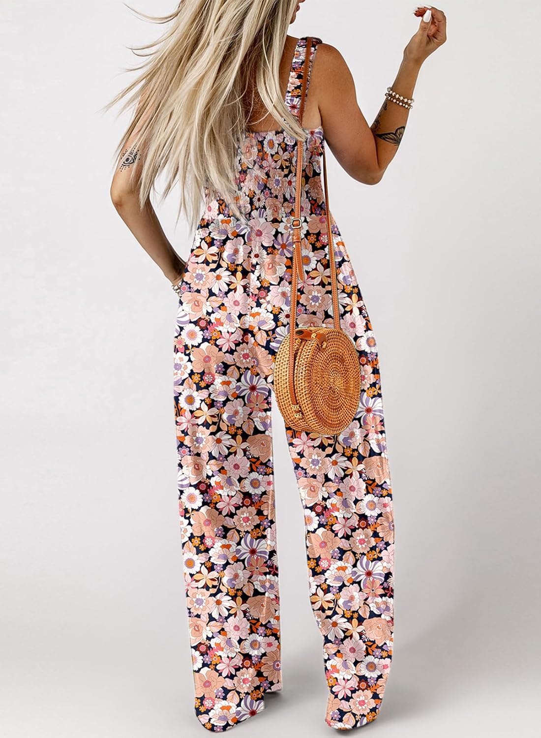 Detalle de Dokotoo Women’s Casual Sleeveless Overalls Jumpsuit with Pockets (Wide-Leg, Printed)