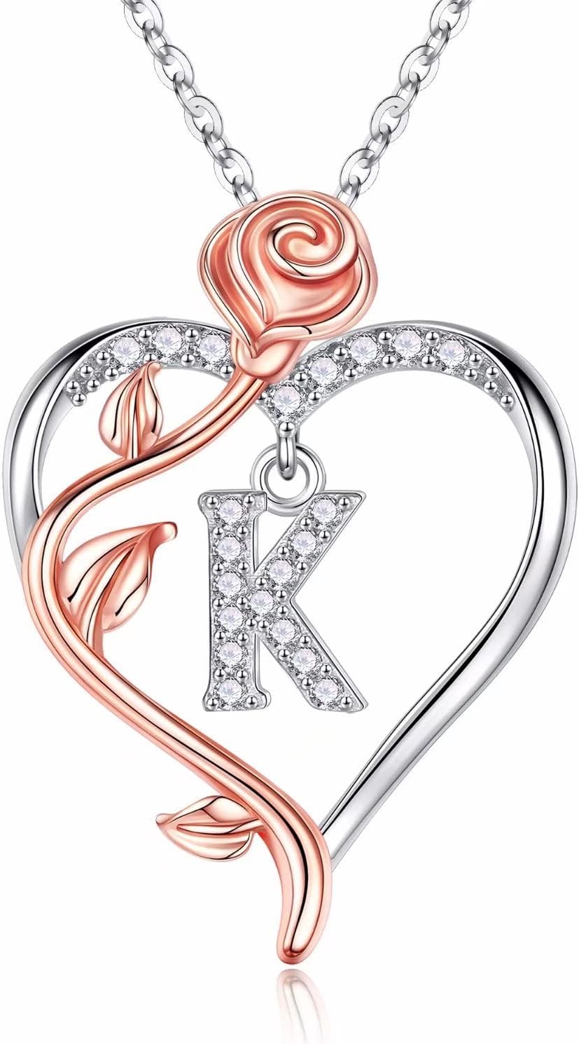 Detalle de Iefil 925 Sterling Silver Rose Heart Necklace 18+2"