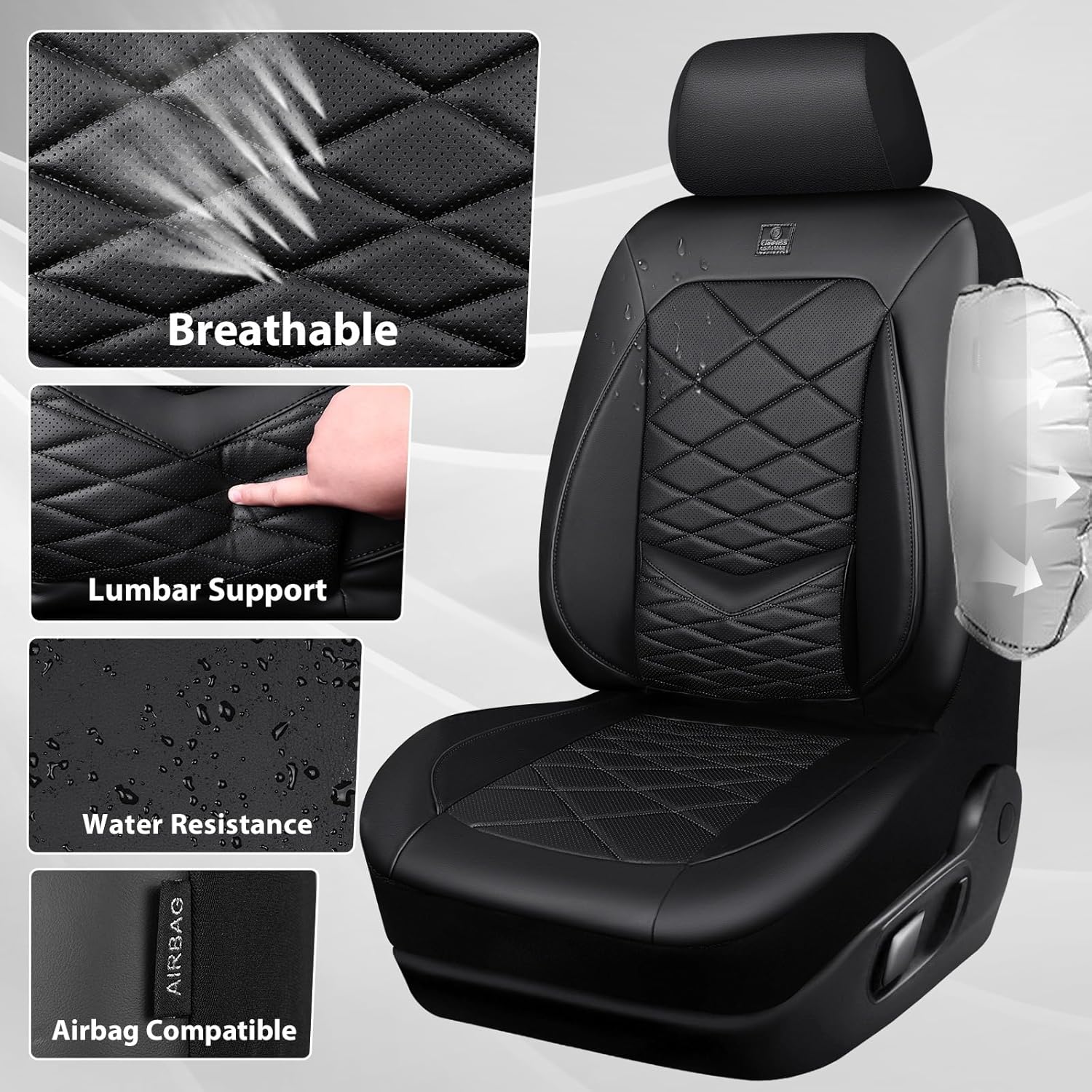 Thumbnail 6 de CAR PASS Luxury Nappa Leather Front Seat Covers — Waterproof 3D Foam
