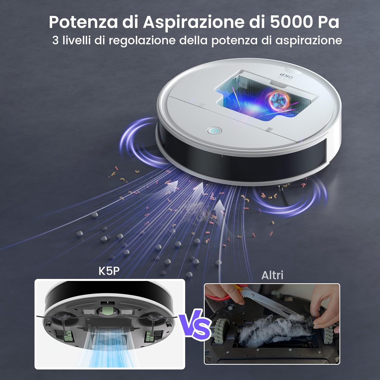 Thumbnail 1 de OKP K5 Pro robot aspirapolvere ultra sottile 7,7 cm, 5000Pa e 180 min con WiFi/App e Alexa