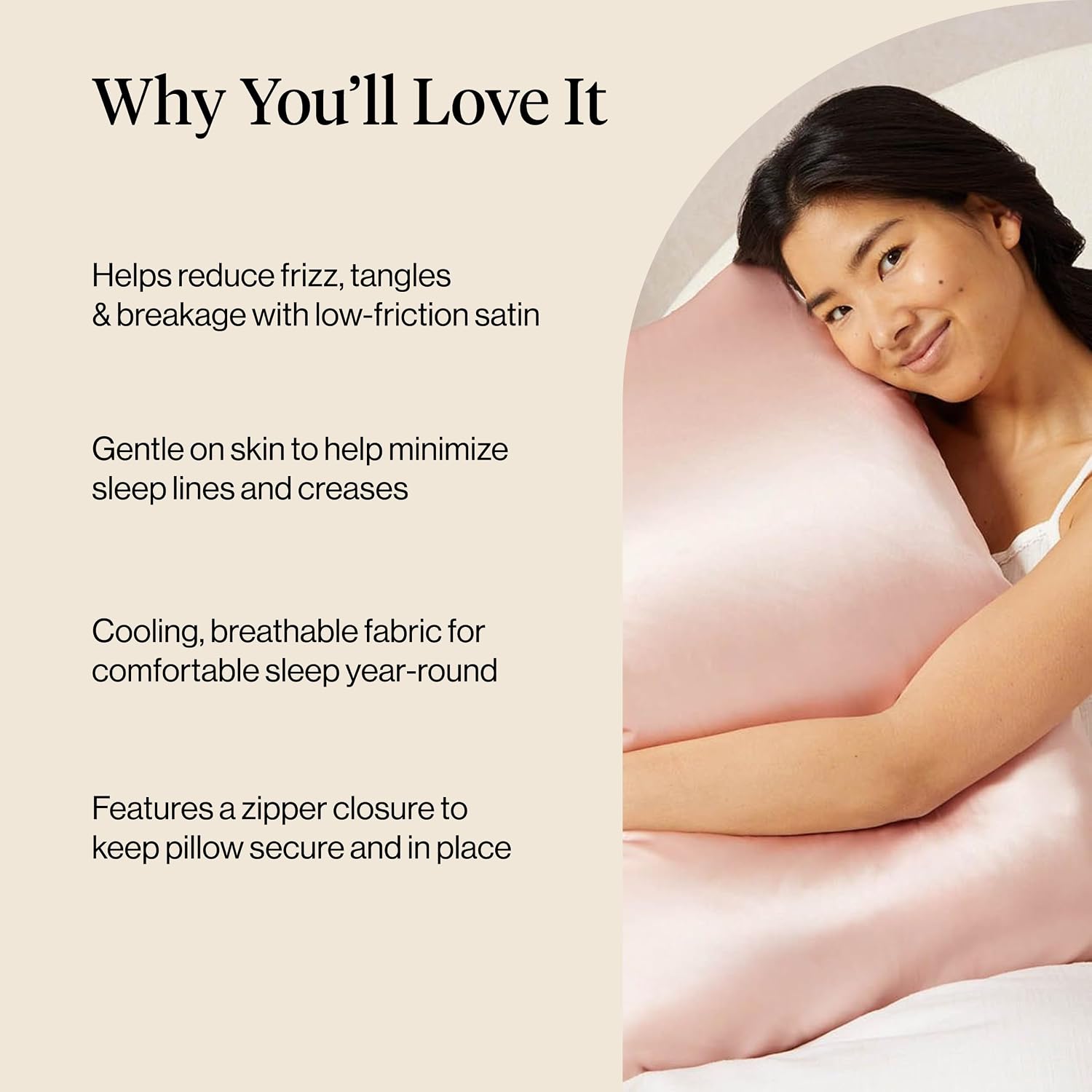 Detalle 1 de Kitsch 62293 King Satin Pillowcase with Zipper, Blush