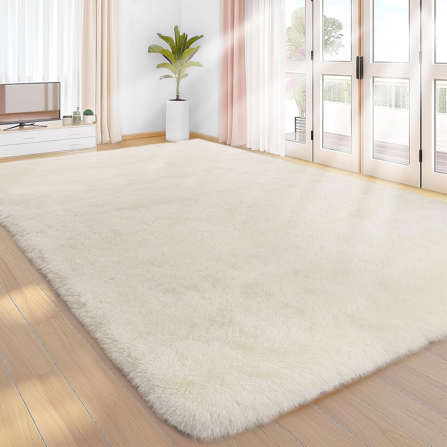 Detalle de Sour Lemon Hochflor Teppich Creme 160x230