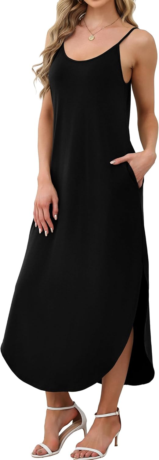 Detalle de WIHOLL Women’s Maxi Dress — Casual Long Summer Spaghetti Strap Hawaiian Vacation Style
