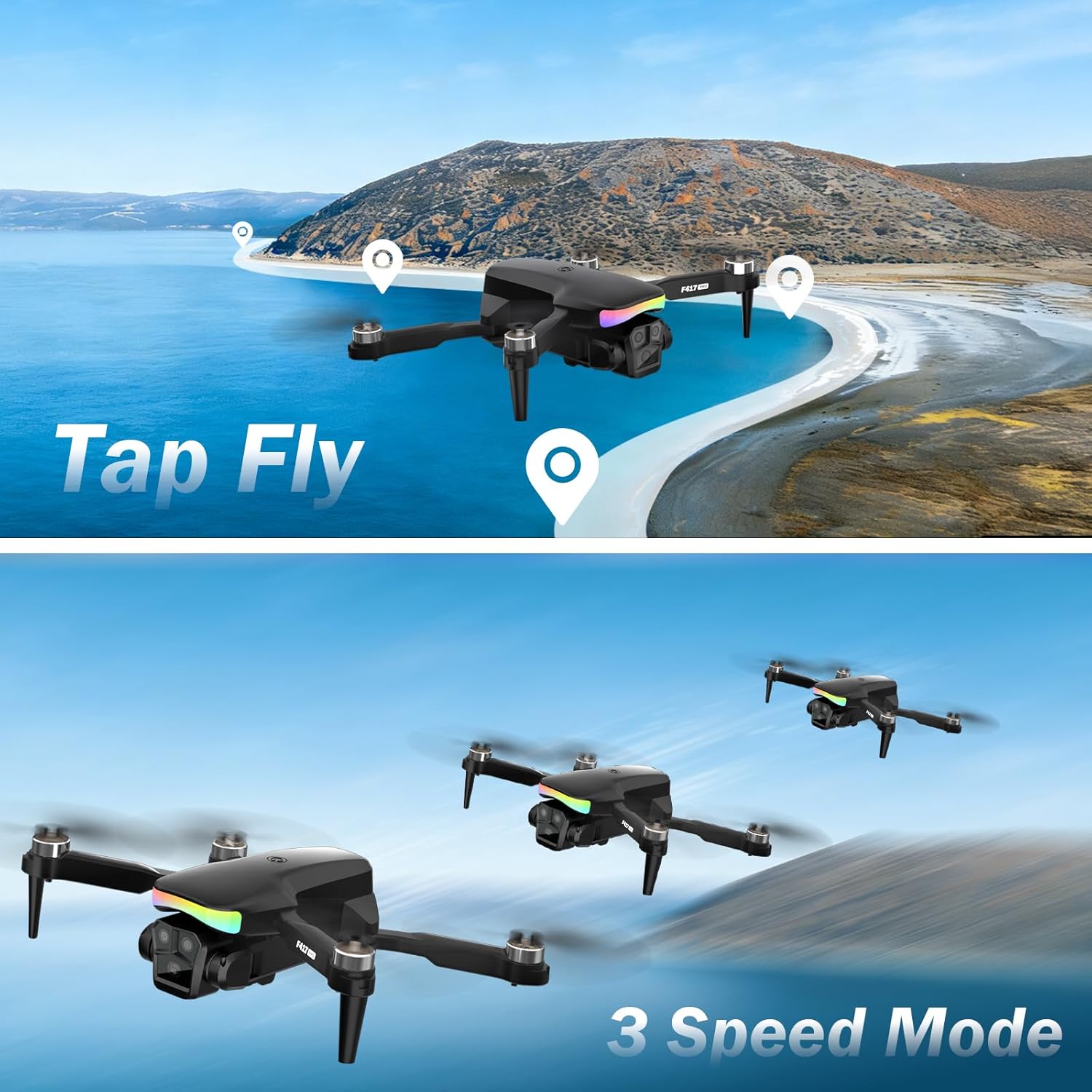 Detalle de Fakjank F417PRO Drone with Camera 1080P – Screen Controller, 90° Tilt Lens, LED Lights & Safe for Beginners