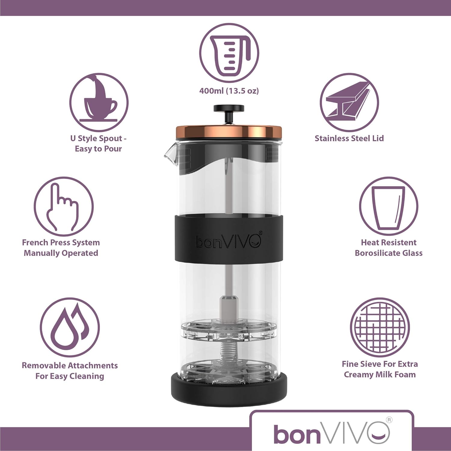 Detalle 2 de bonVIVO FOMO montalatte manuale 400 ml