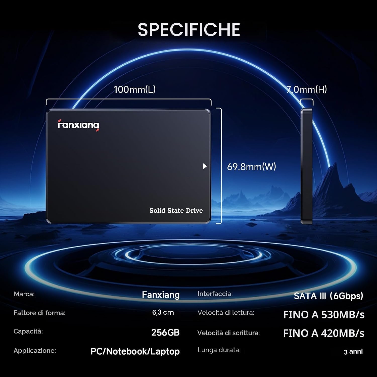 Thumbnail 3 de Fanxiang S101Q 256GB SSD SATA III 6Gb/s 2,5": affidabile upgrading per laptop, desktop e PC