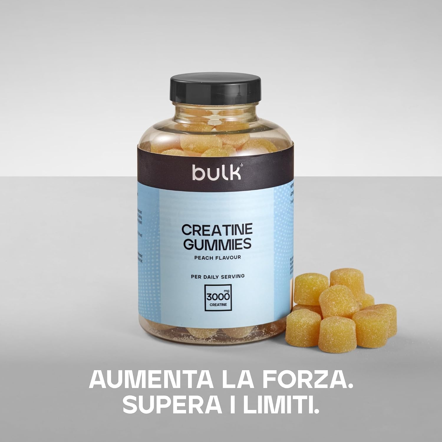 Detalle 2 de Bulk Caramelle gommose con Creatina 1 g, Pesca – 60 pezzi