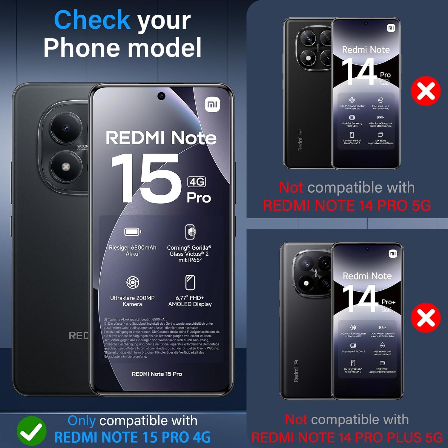 Thumbnail 1 de QULLOO Panzerglas für Xiaomi Redmi Note 15 Pro 4G – 2x Panzerfolie + 2x Kameraschutzfolie inkl. Installationswerkzeuge