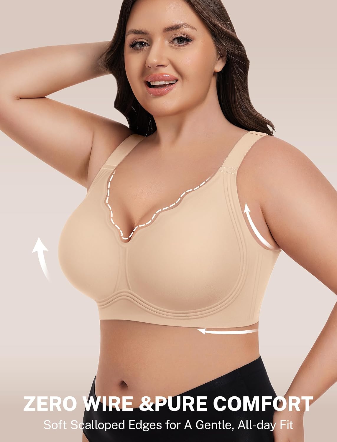 Detalle 2 de habibee Jelly Wireless Scalloped Bra, Seamless W-Shaped Support, B-DDD