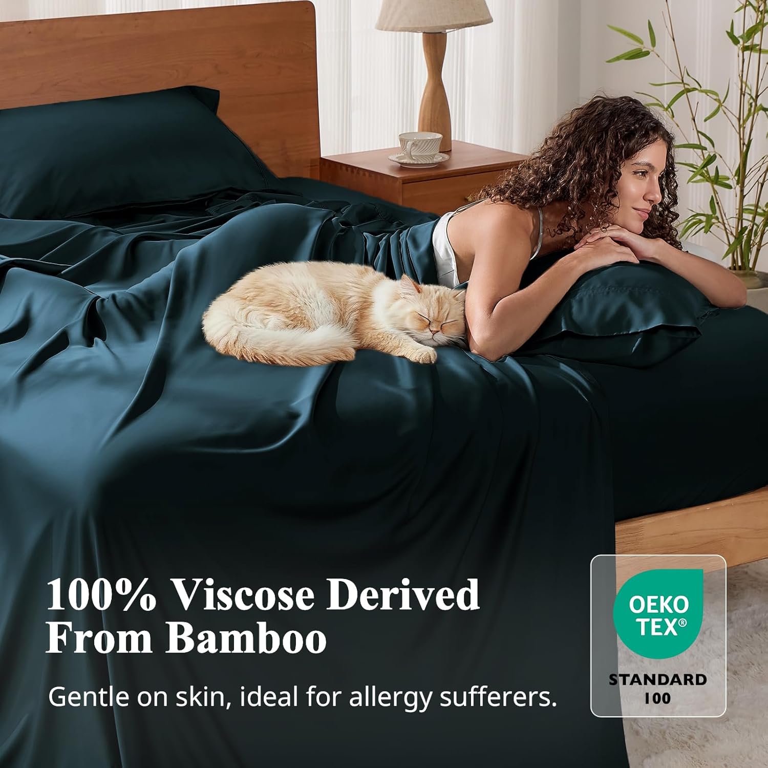 Thumbnail 1 de KRIMANO Queen Size Sheet Set (100% Viscose Derived from Bamboo) — Navy Blue, 4-Piece