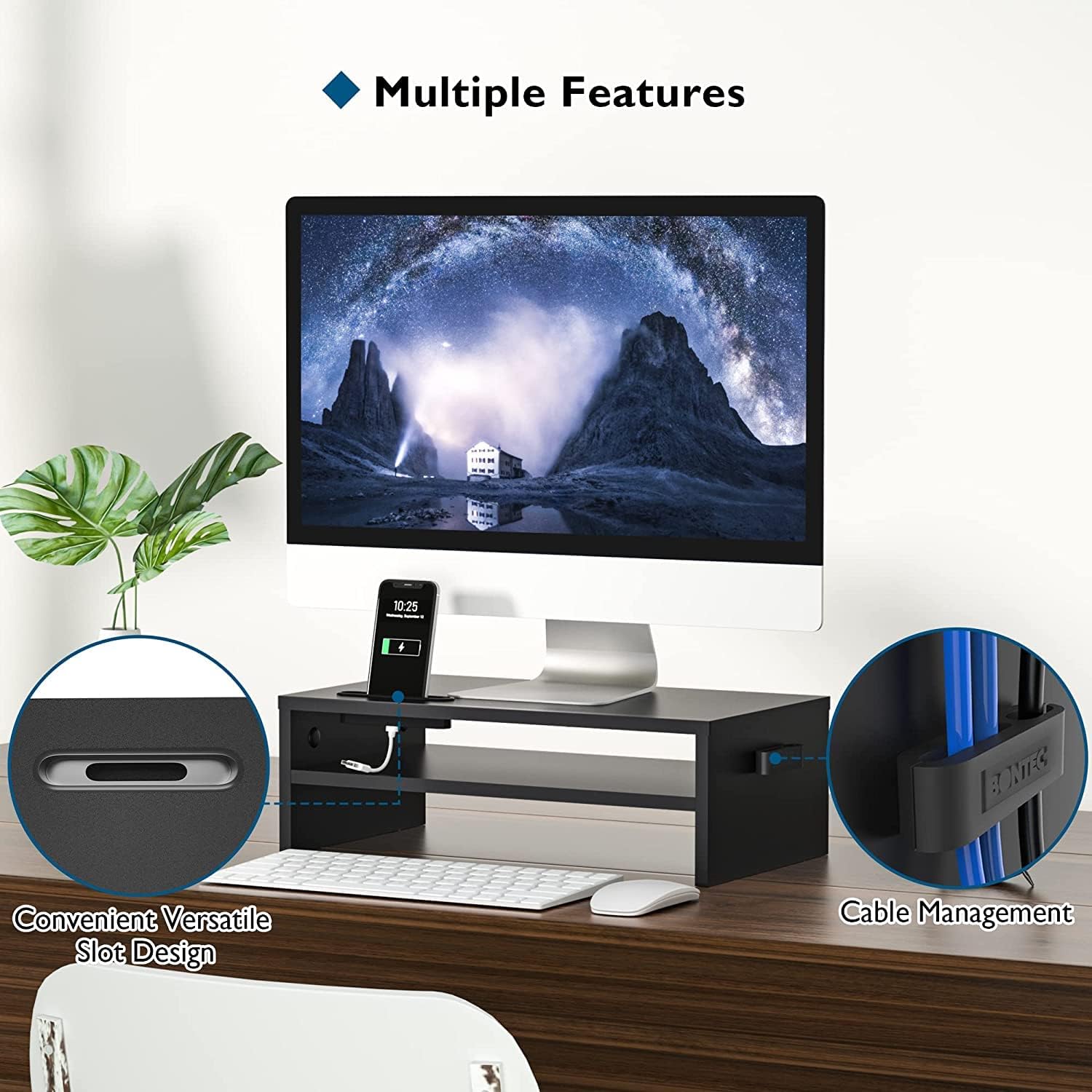 Thumbnail 2 de BONTEC Support moniteur en bois 420 mm, 2 étages 🖥️