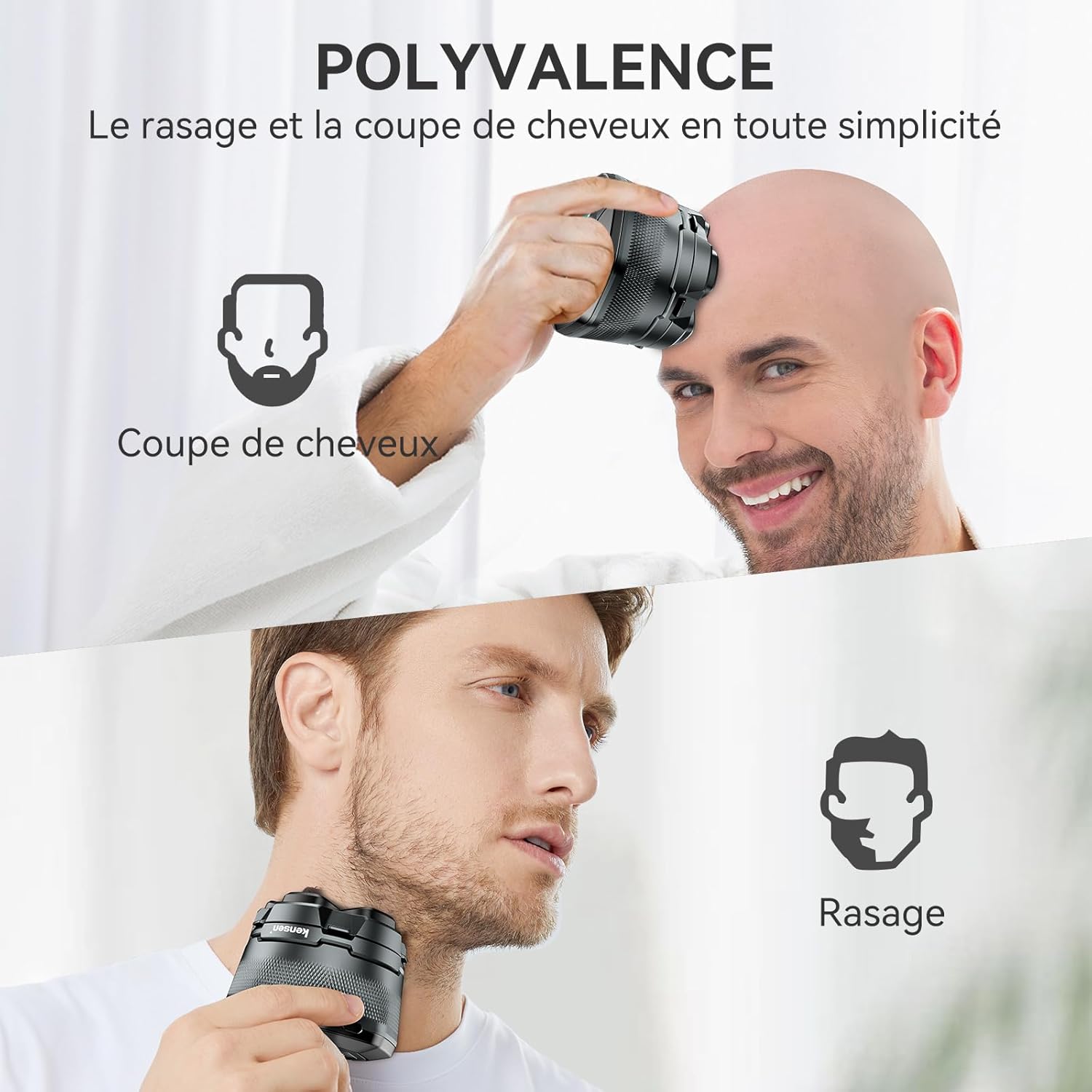 Thumbnail 4 de kensen Rasoir Tête Chauve Homme 6D — rasoir électrique Wet & Dry étanche, 160 min d’autonomie