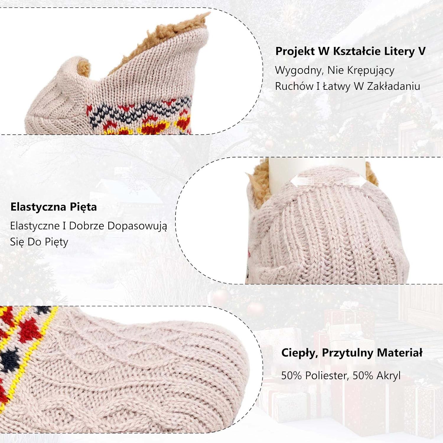 Detalle de ZFSOCK Hut Socks – męskie, ocieplane skarpety domowe z ABS