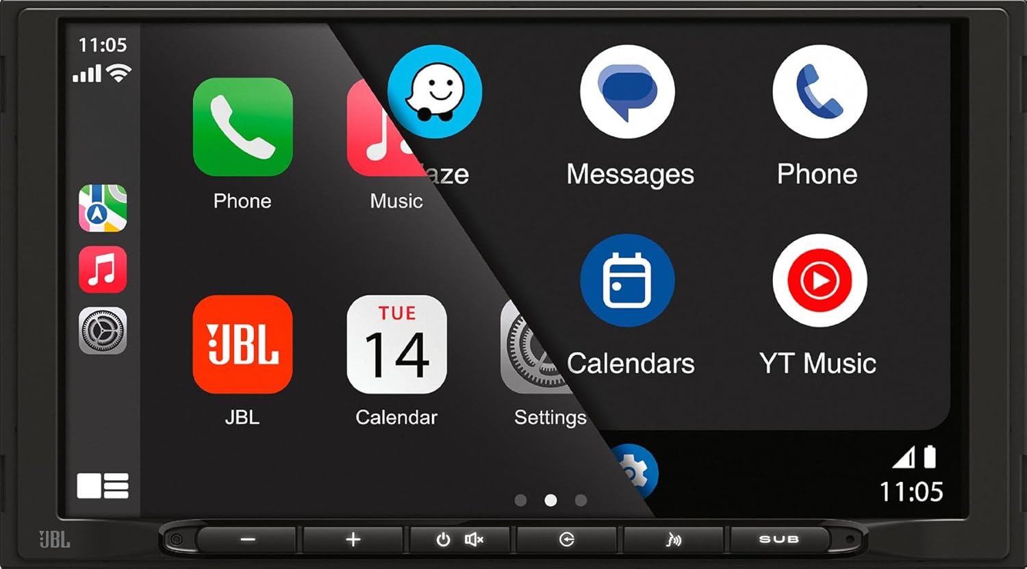 Detalle de JBL Legend 700: autoradio 2-DIN touchscreen 7" con CarPlay/Android Auto wireless e audio di livello