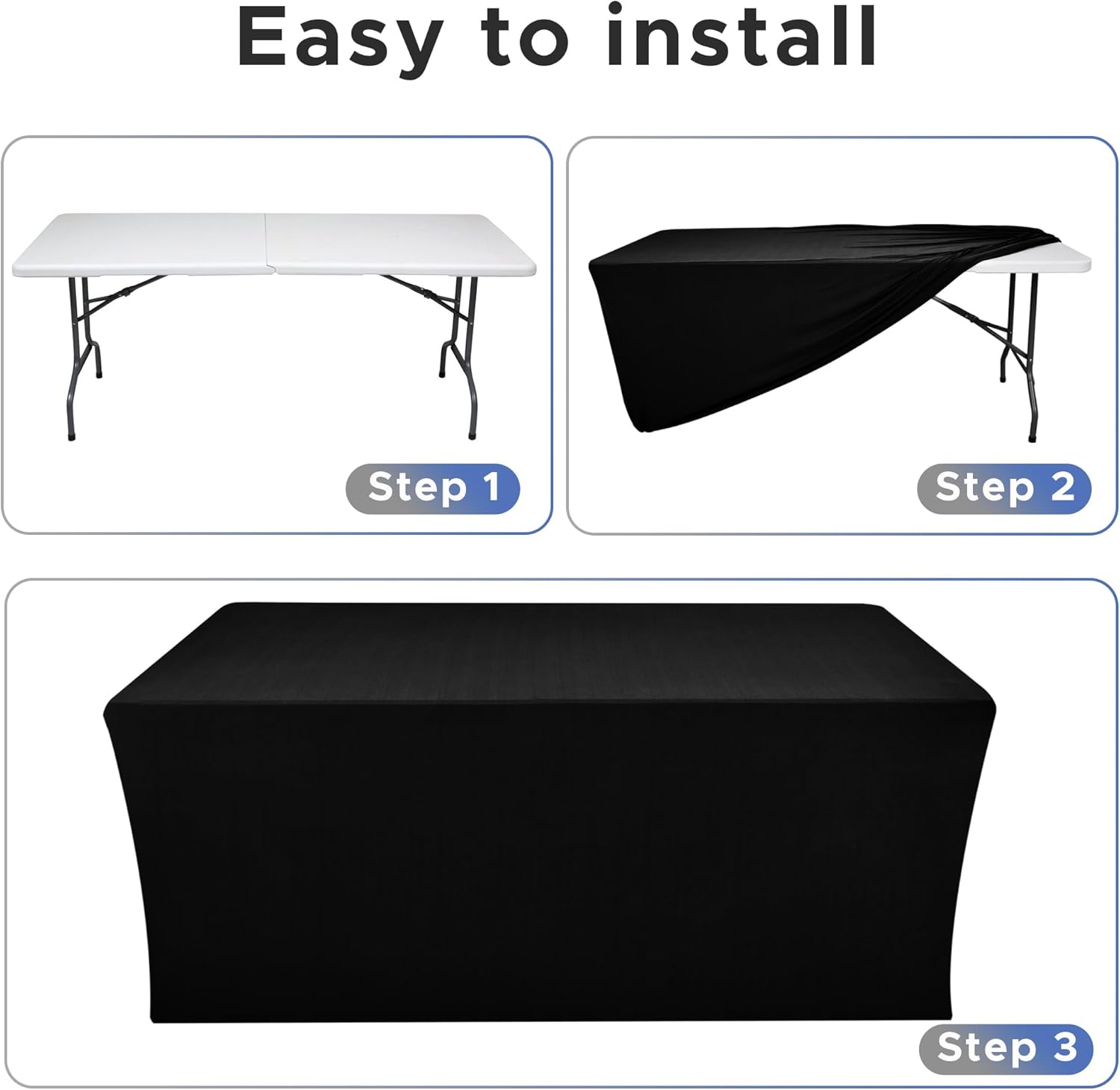Thumbnail 3 de Nasitos Spandex Fitted Table Covers for 6-Foot Tables (72 x 30 in) — 2-Pack Black Stretch Cloths