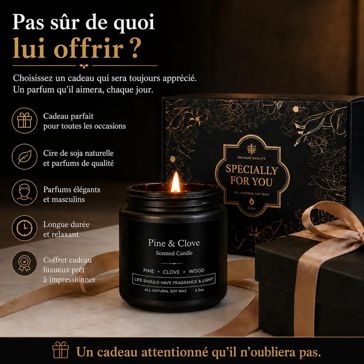 Detalle de Lot de 10 Bougies Parfumées pour Homme – Coffret Cadeau Premium en Verre et Pots Noirs