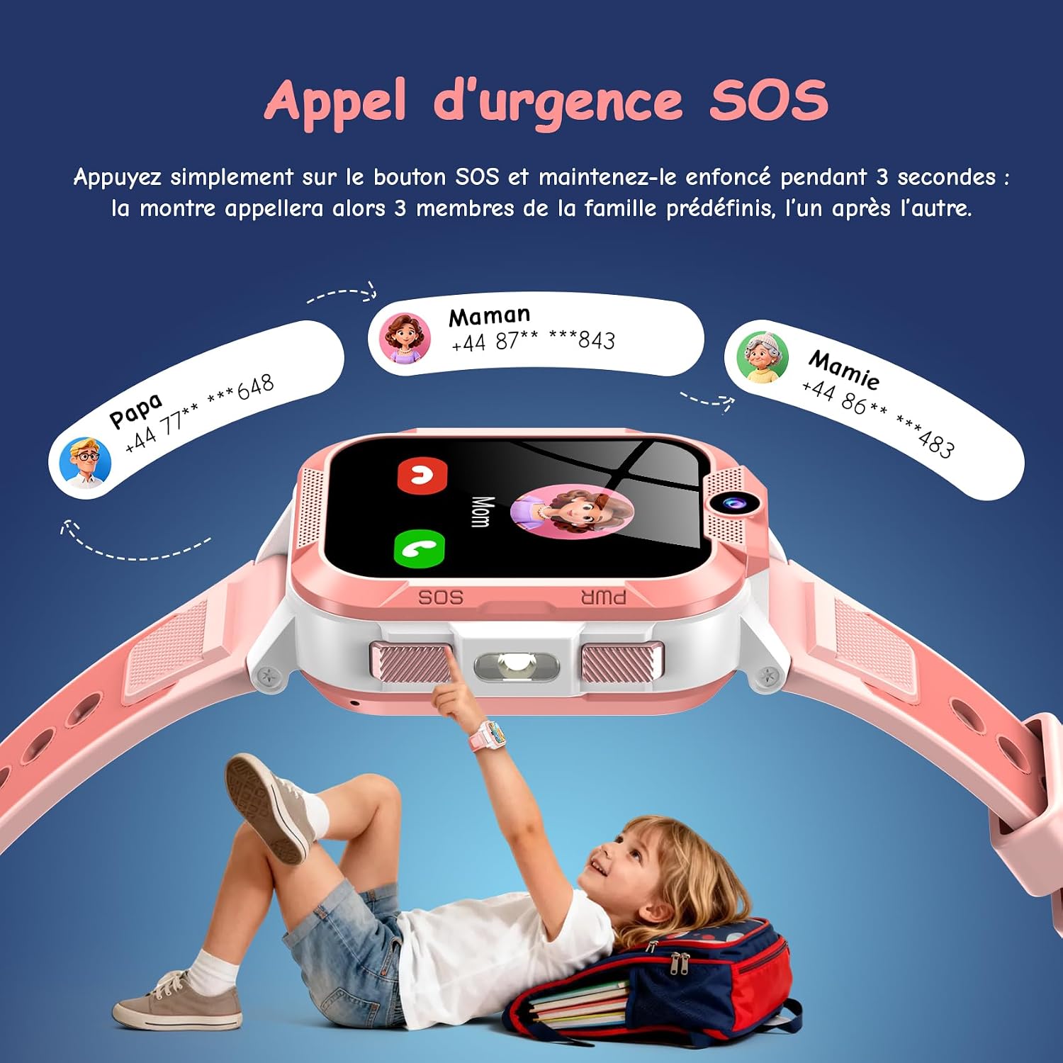 Detalle 2 de IOWODO Montre Connectée Enfant 4G avec GPS et Écran HD 1,85" – SOS, Mode École et IP68