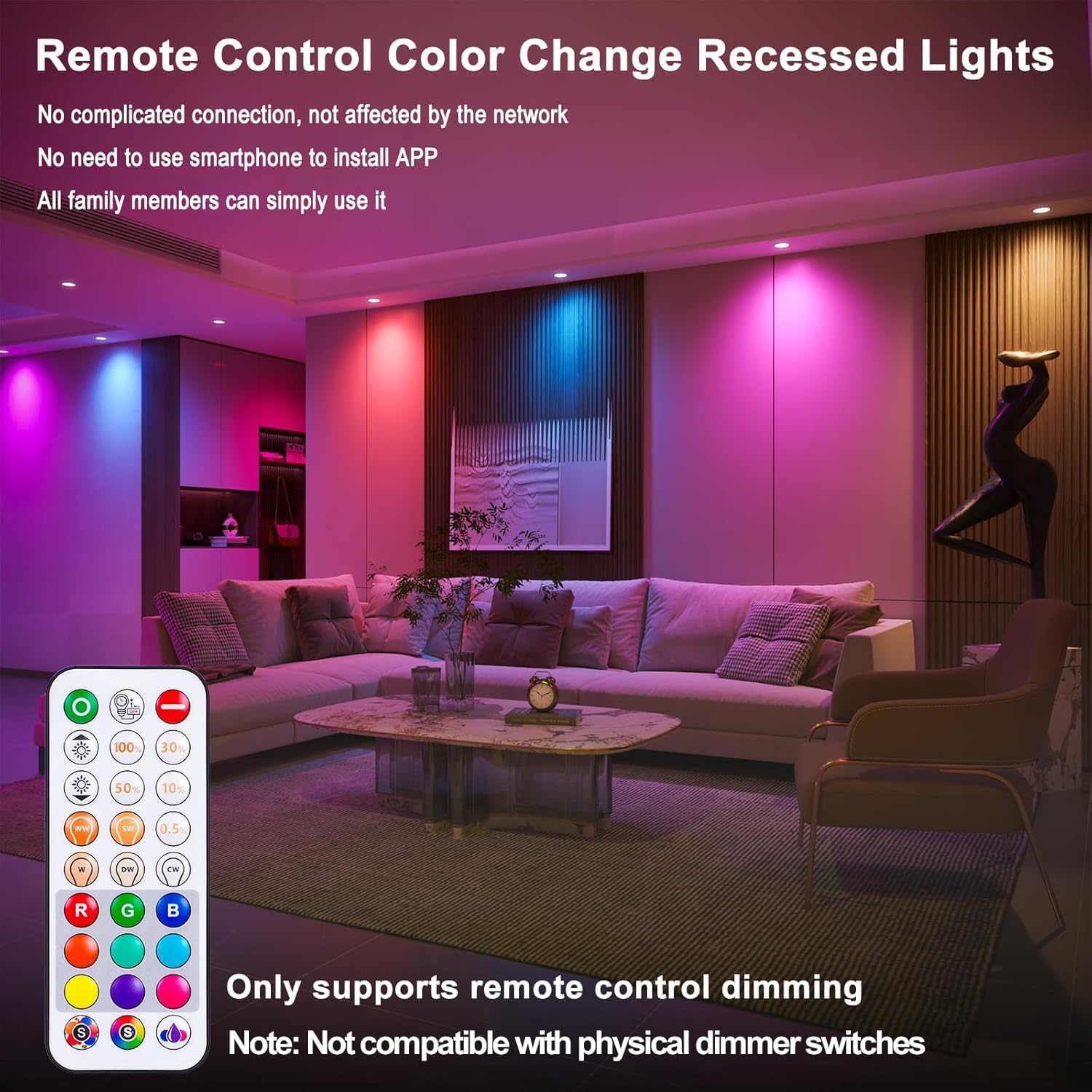 Thumbnail 1 de Taptoron TD4C001 4-Inch RGBCW Recessed LED Lights, 12W, 1080 Lumens, 6-Pack