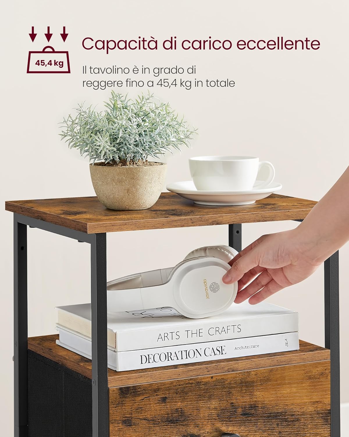 Thumbnail 6 de VASAGLE Set di 2 Comodini, Tavolino con 2 Cassetti in Tessuto – Marrone Vintage/Nero Opaco, LGS225K01