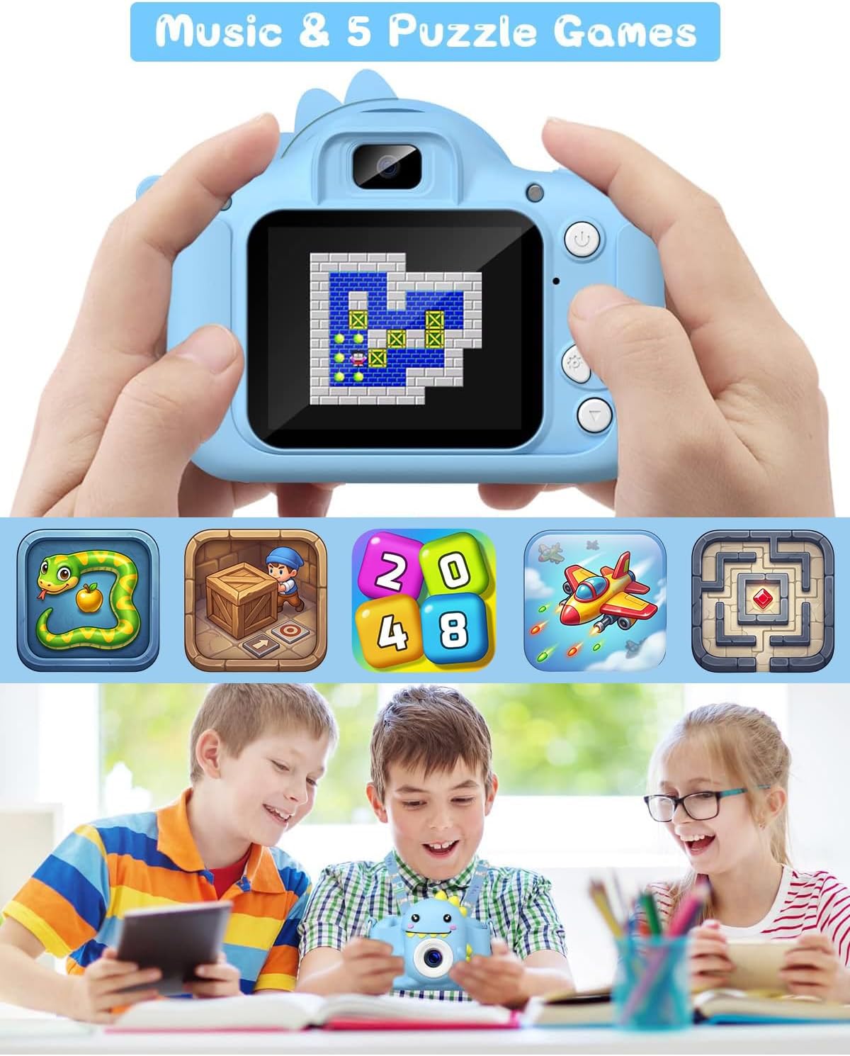 Detalle de Gofunly Kinderkamera 1080P mit 2,0-Zoll-Display, Selfie & 32GB-Karte (für 3–12 Jahre) – Blau
