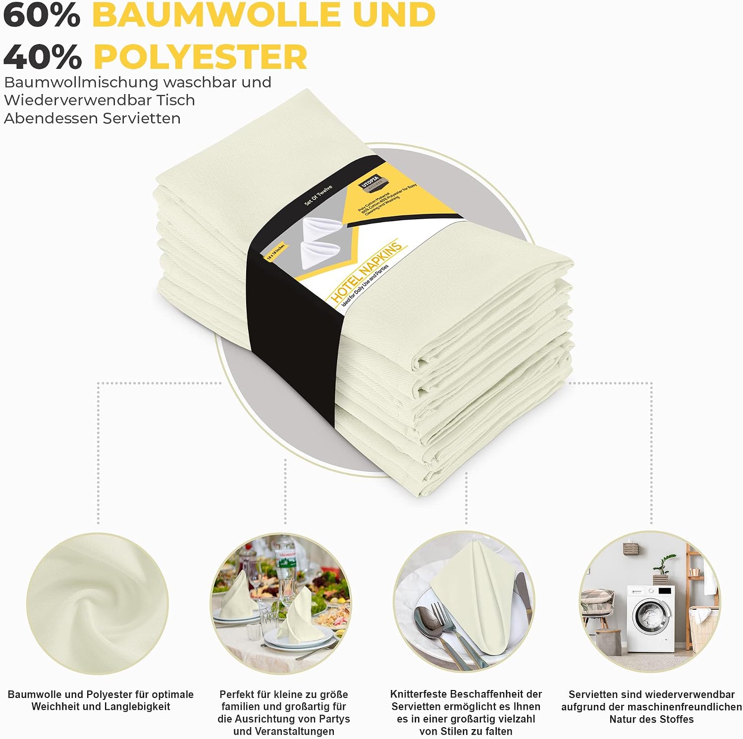 Detalle 2 de Utopia Küchentuch-Servietten 12er Pack 46x46 cm