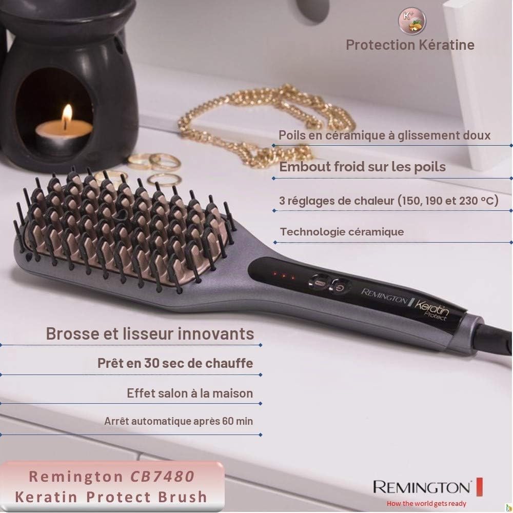 Detalle de Remington Brosse Lissante Ionique 2 en 1 Keratin Protect CB7480 — lissage et démêlage doux et performant