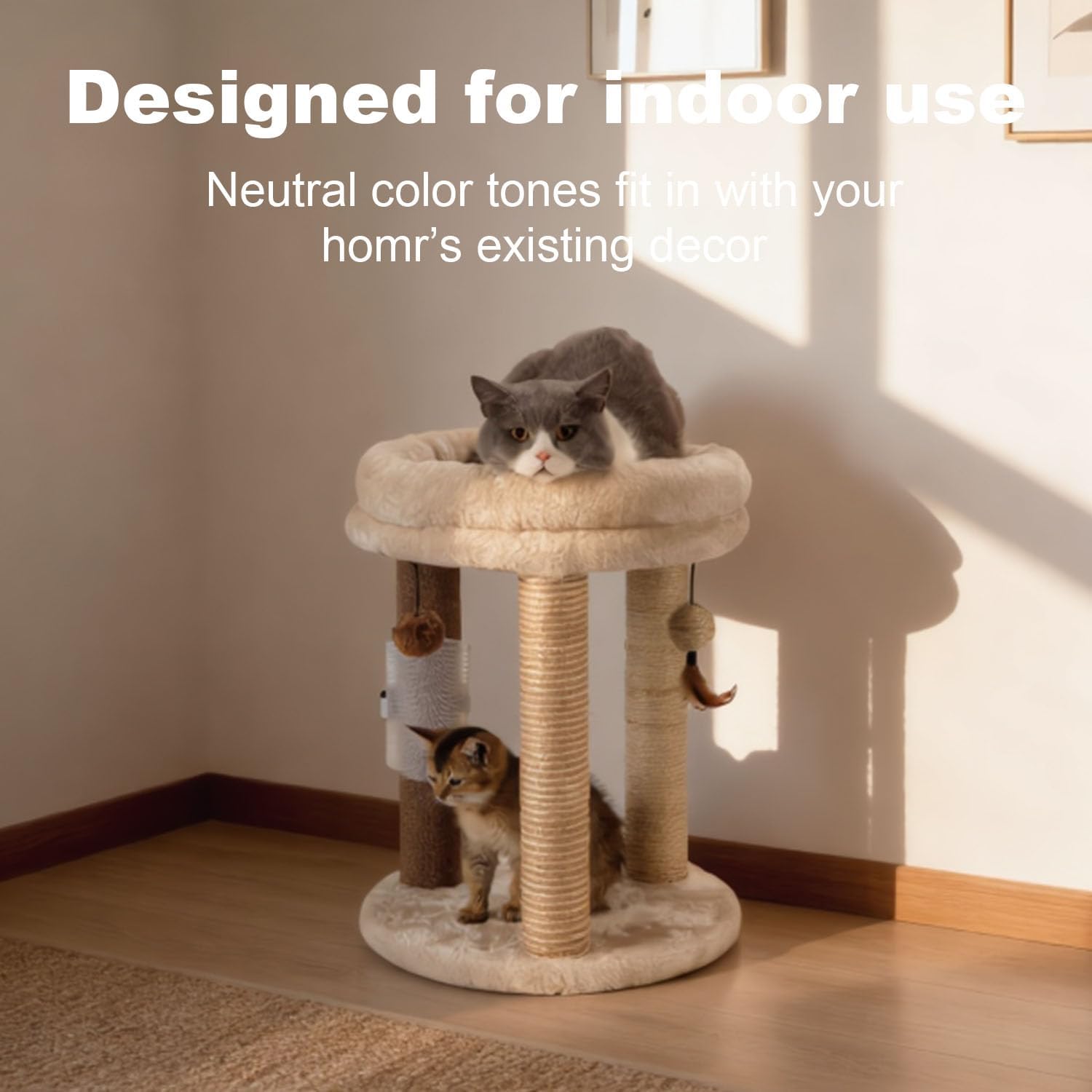 Detalle de MECOOL MC22TPT3-Beige 4-in-1 Cat Tree with Sisal, Jute, and Carpet Posts