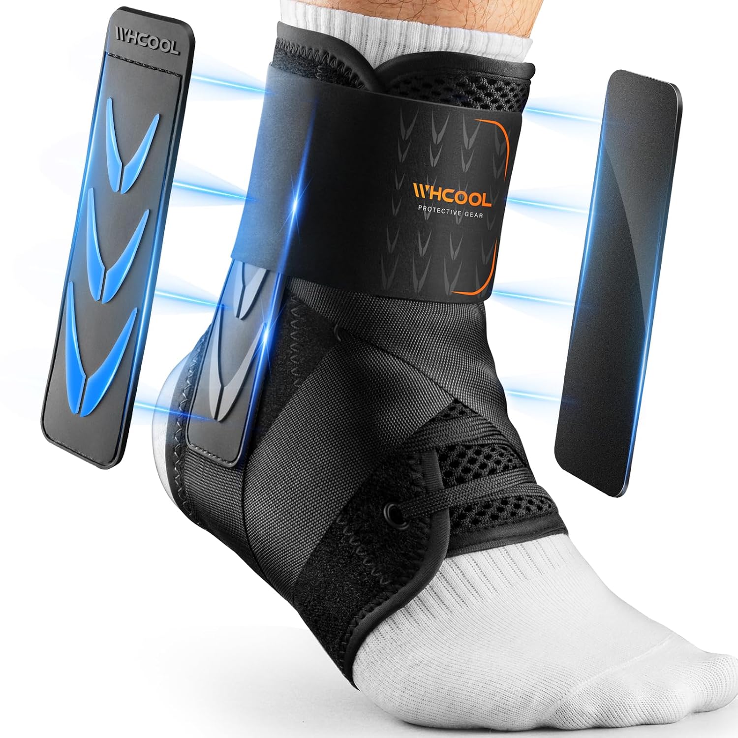 Thumbnail 6 de WHCOOL Knöchelbandage bei verstauchter Knöchel mit Klettverschluss, 2 Stützpads und Air Fabric (BK-schwarz, XL)