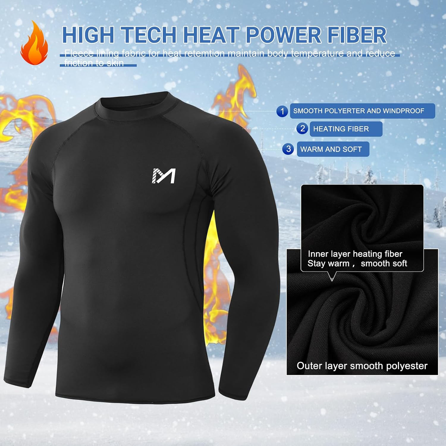 Detalle de MEETWEE Maglia Termica Uomo a Manica Lunga – Baselayer compressiva per corsa, ciclismo e palestra