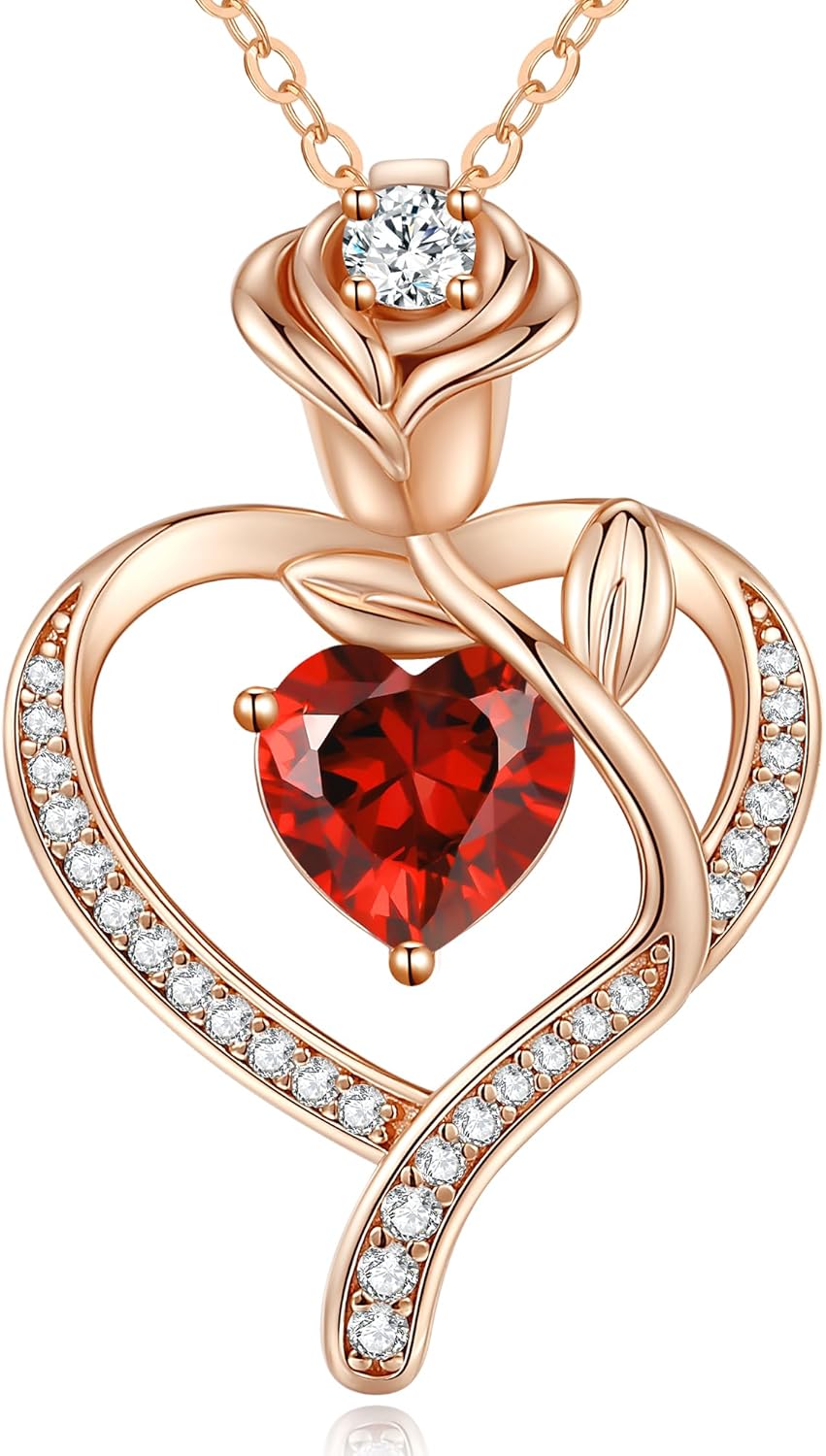 Thumbnail 6 de CDE Halskette Damen Rosegold Herz Kette mit Geburtsstein – Rosévergoldete Herz-Anhänger-Kette aus Messing