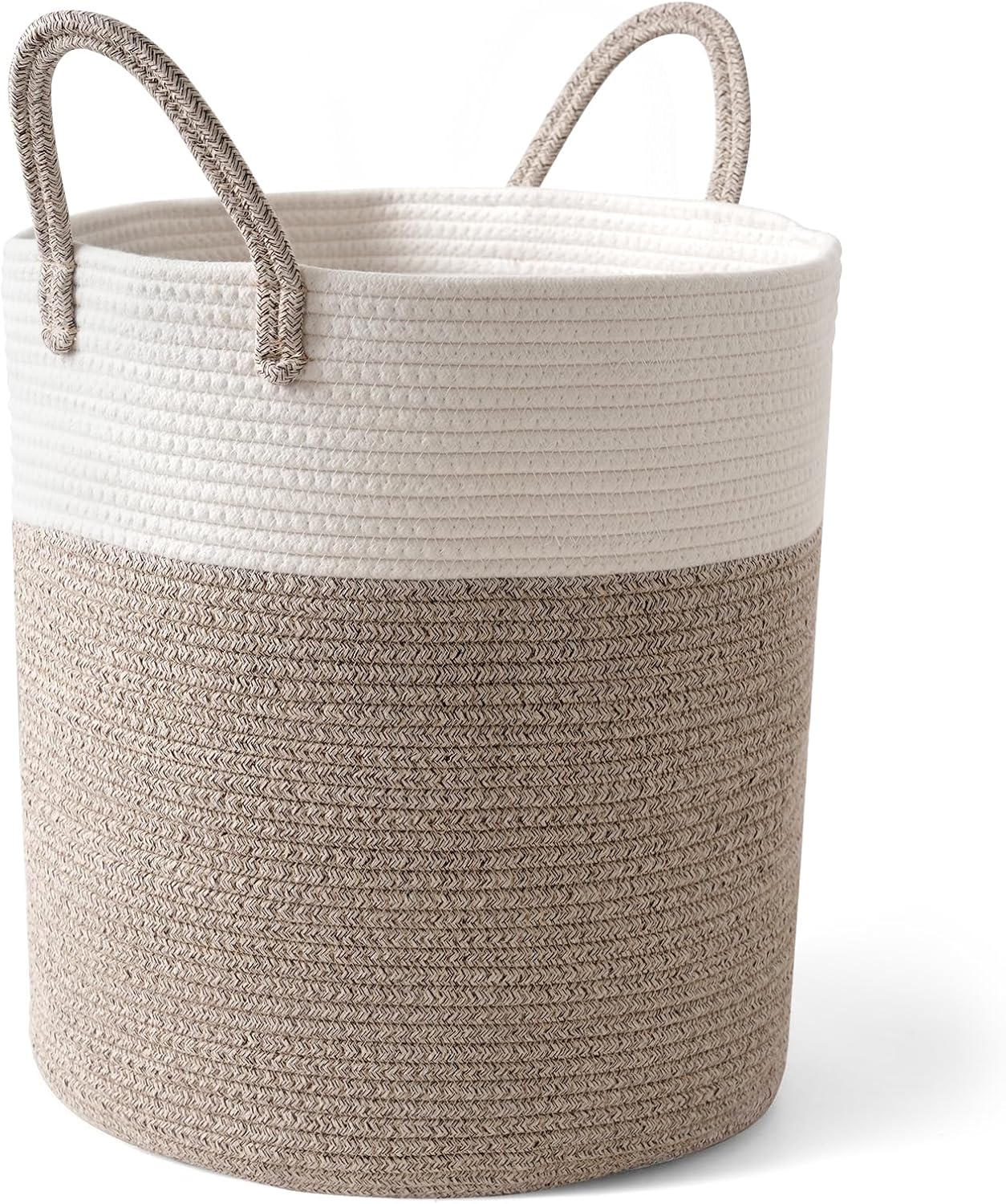 Detalle de Purecas großer Wäschekorb aus Baumwollseil mit Henkel (36x40 cm) – braun, tragbarer Aufbewahrungskorb für Bad, Kinderzimmer & Wohnzimmer