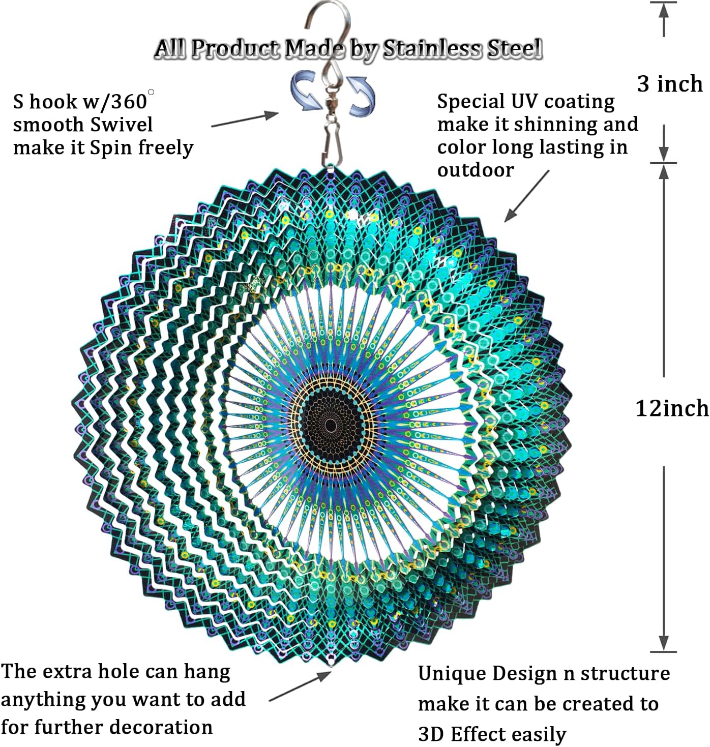 Thumbnail 6 de FONMY Wind Spinner Mandala 12-inch