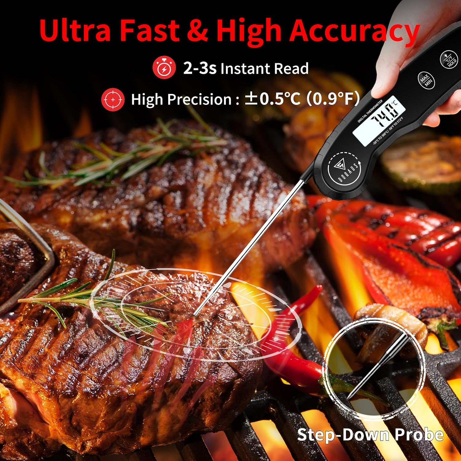 Detalle 2 de DOQAUS 3S Instant Read Thermometer 12cm probe 🌡