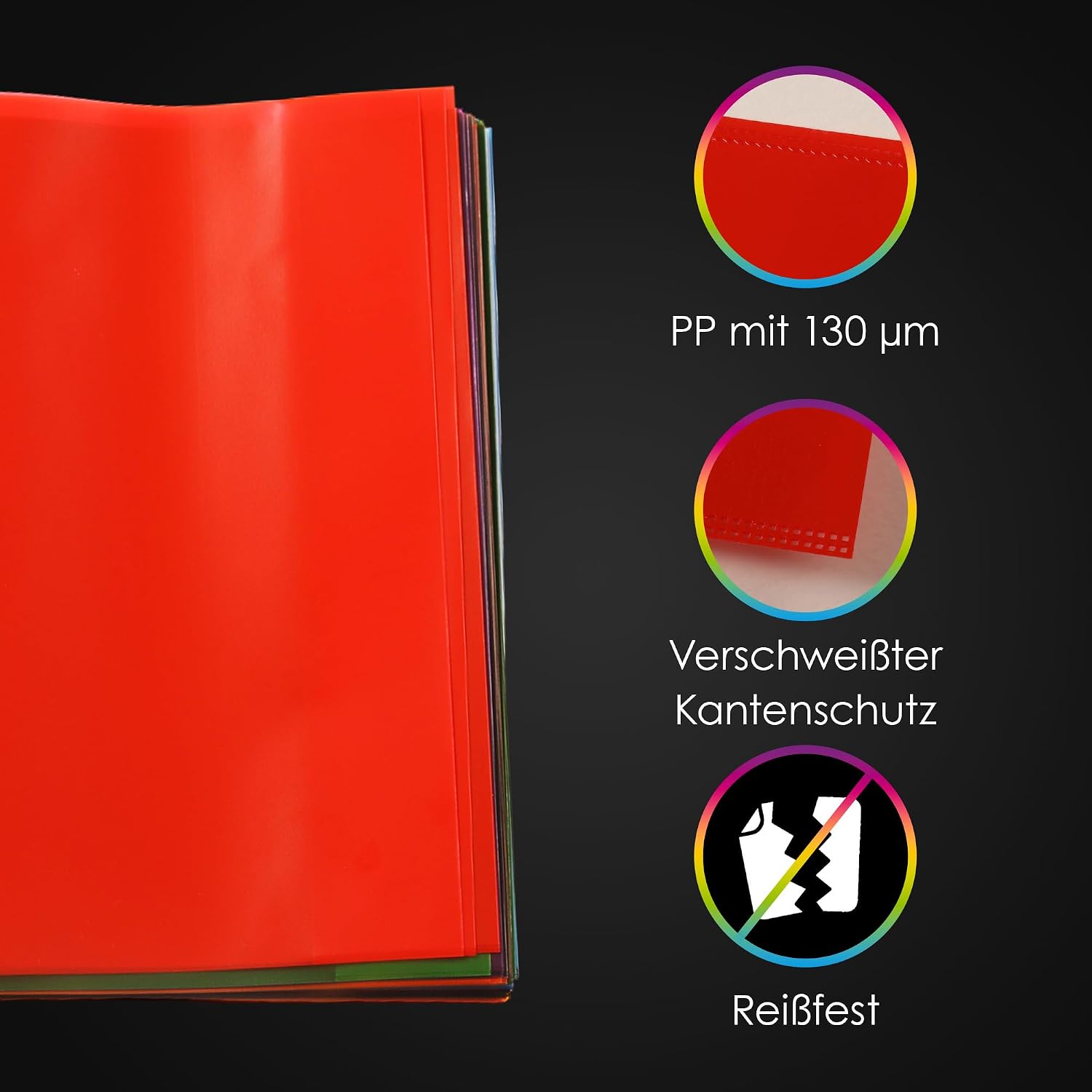 Detalle de OfficeTree 25x Hefthüllen A4 bunt – 25 Stück, 12 Farben, wasserabweisend