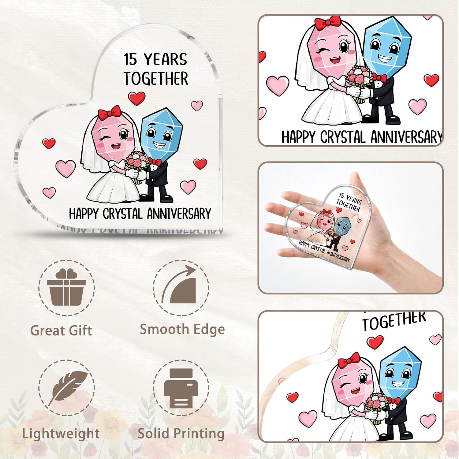 Thumbnail 2 de 15th Wedding Anniversary Plaque Keepsake